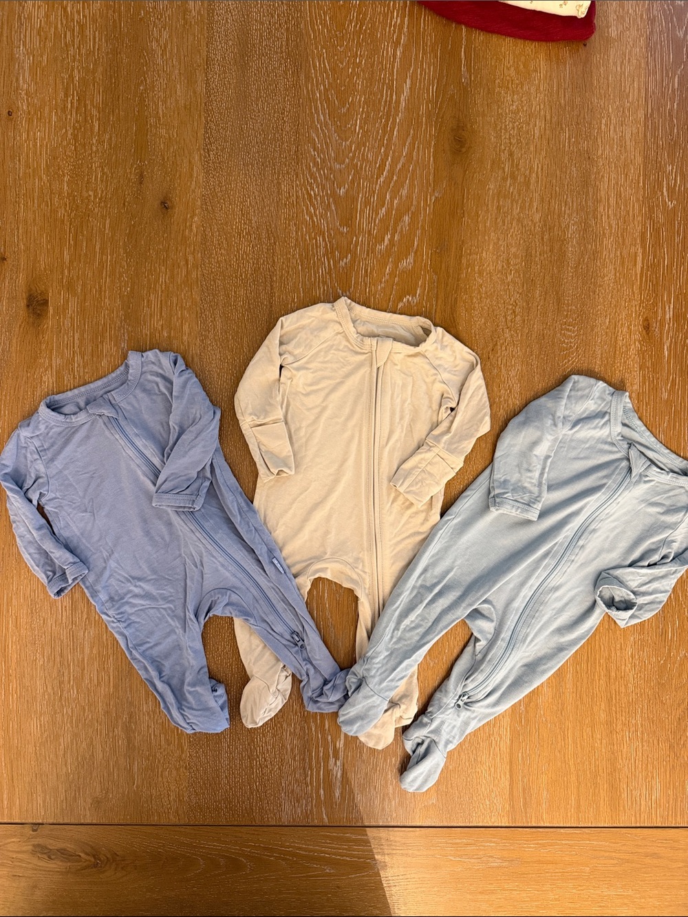 Neutral & Blue Soft Footed Baby One-Piece Sleepers - Pack of Three